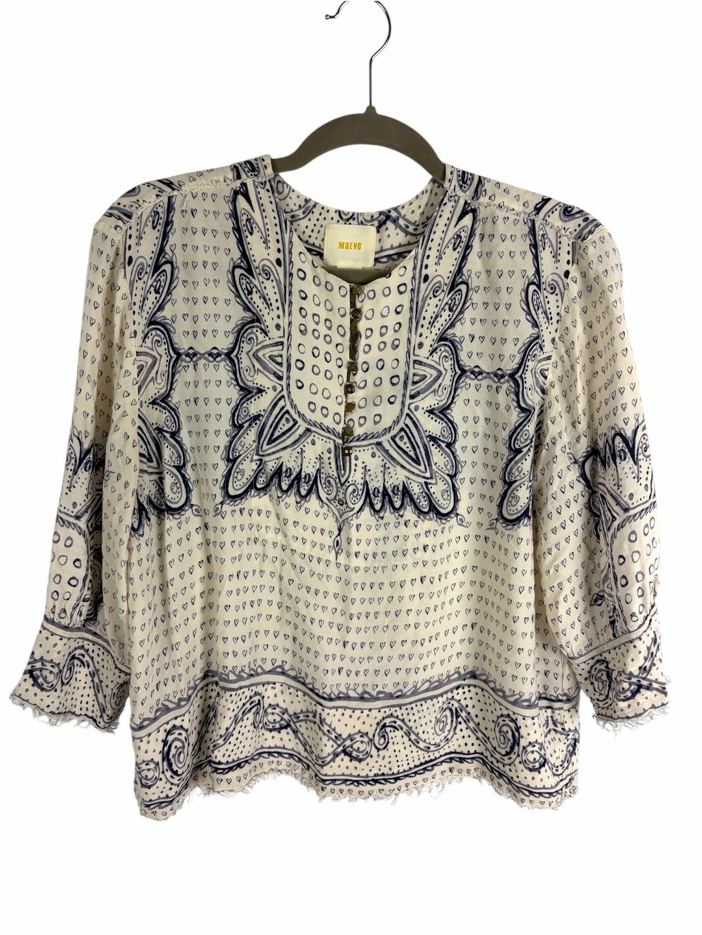 Maeve Anthropologie Boho Heart Printed Paisley Cropped Blouse Size S